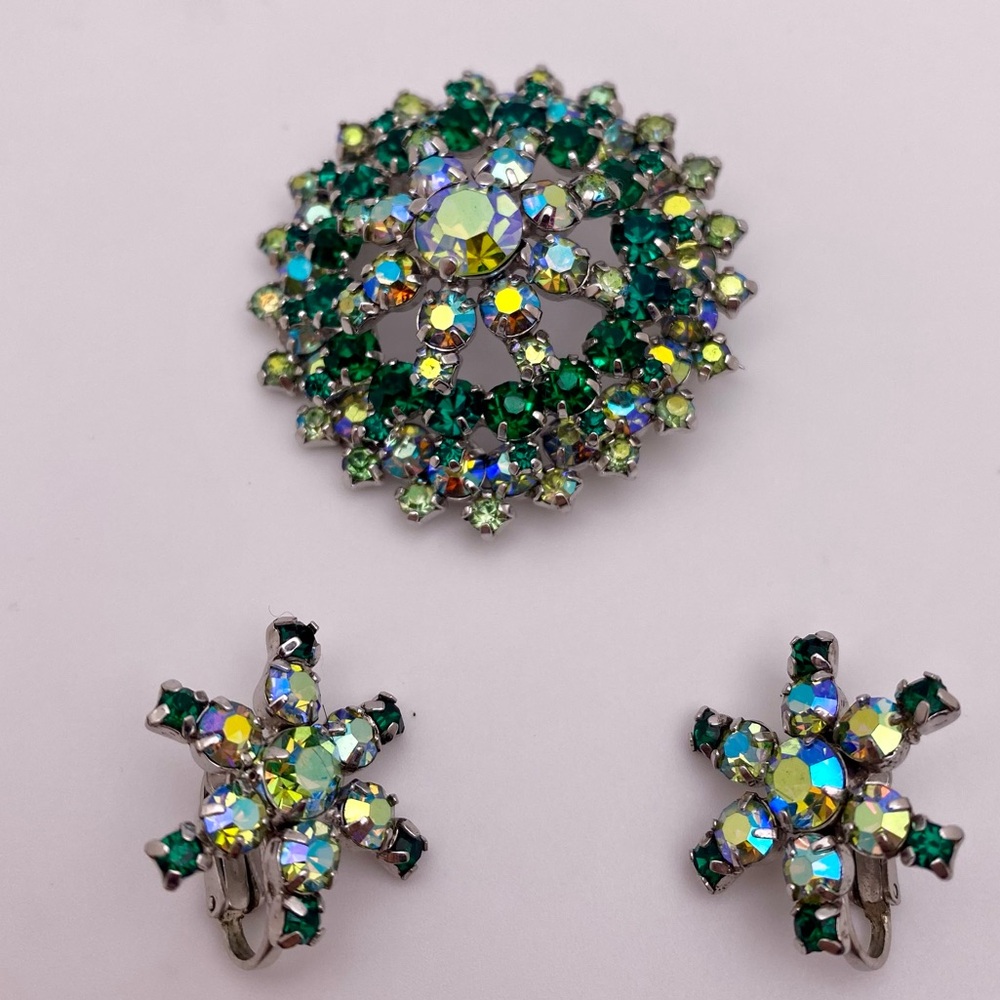 Vintage Jay flex sterling crystal earring and brooch set
